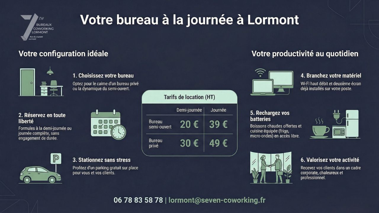 Info - Louez votre bureau privé ou semi-ouvert à la journée à Lormont (Bordeaux Rive Droite)